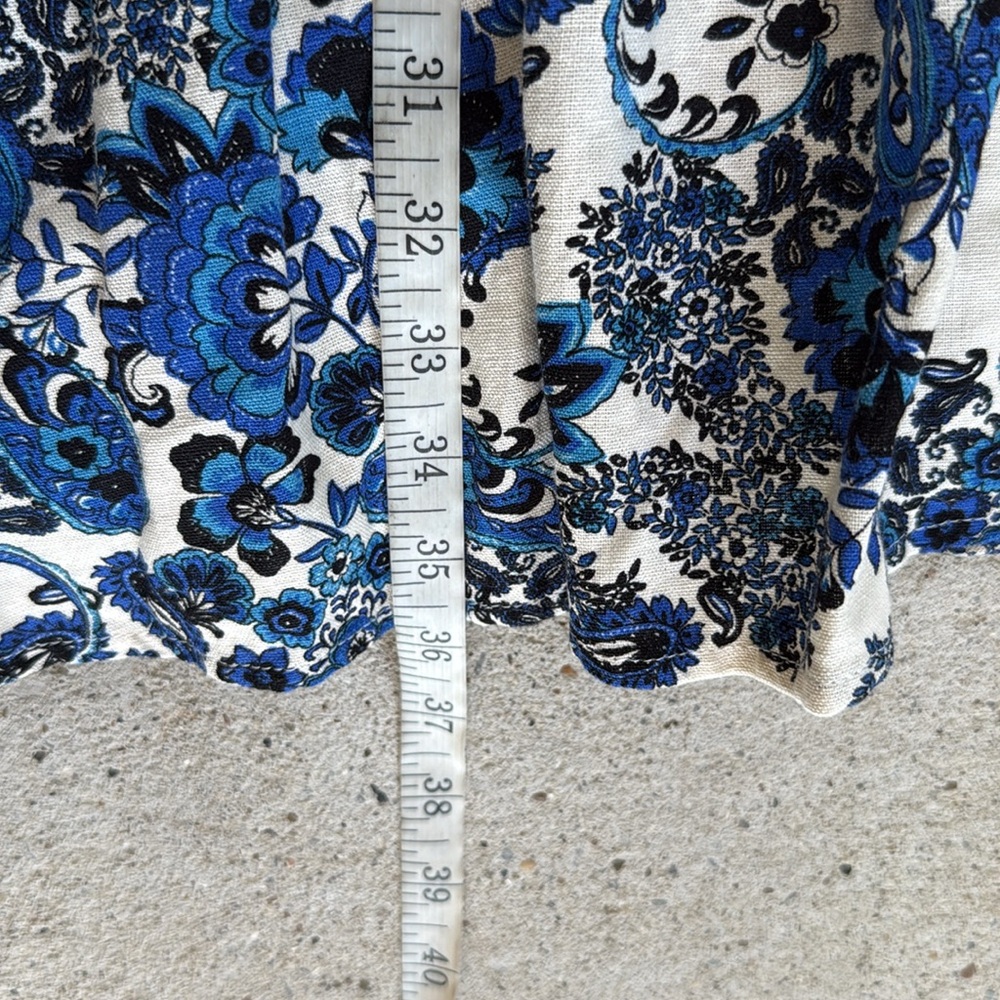 Christian LaCroix Blue/White Floral Linen Sleeveless Mini Wrap Dress Medium - Picture 11 of 14